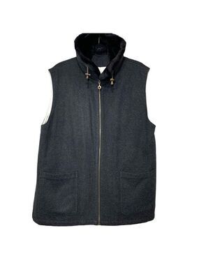 Vintage Gray Vest Jacket Sz 12 Wool Blend Faux fur Collar Warm Outdoors Layer